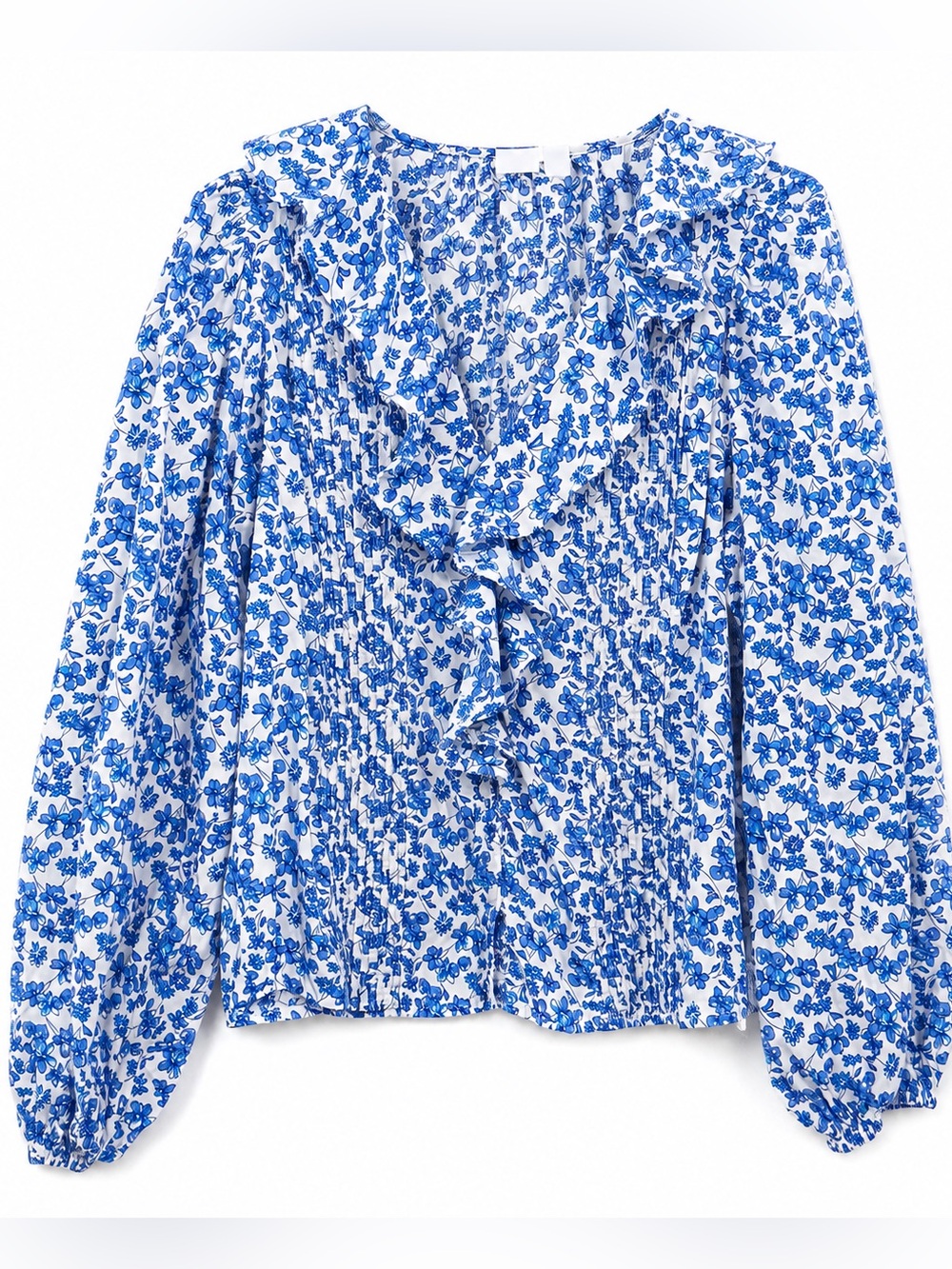 EUC!! GAP Blue and White Floral Ruffle and Pleated Blouse 100% Cotton
